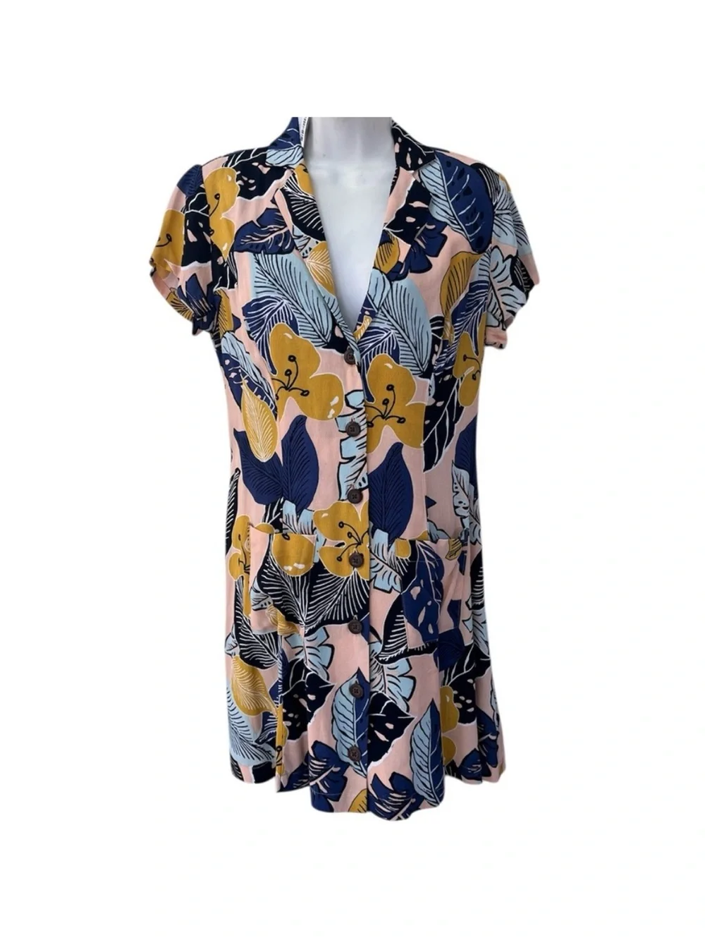 Urban Outfitters Silence and Noise Tropical Print Button Down Dress S - Picture 2 of 9